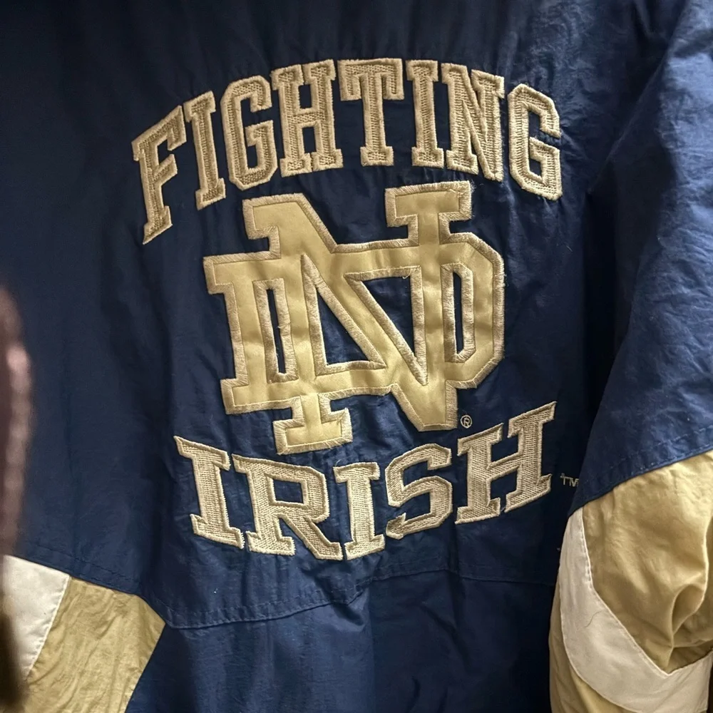 Vintage Notre Dame Fighting Irish Jacket Mens Medium Blue NCAA Starter 90s *FLAW